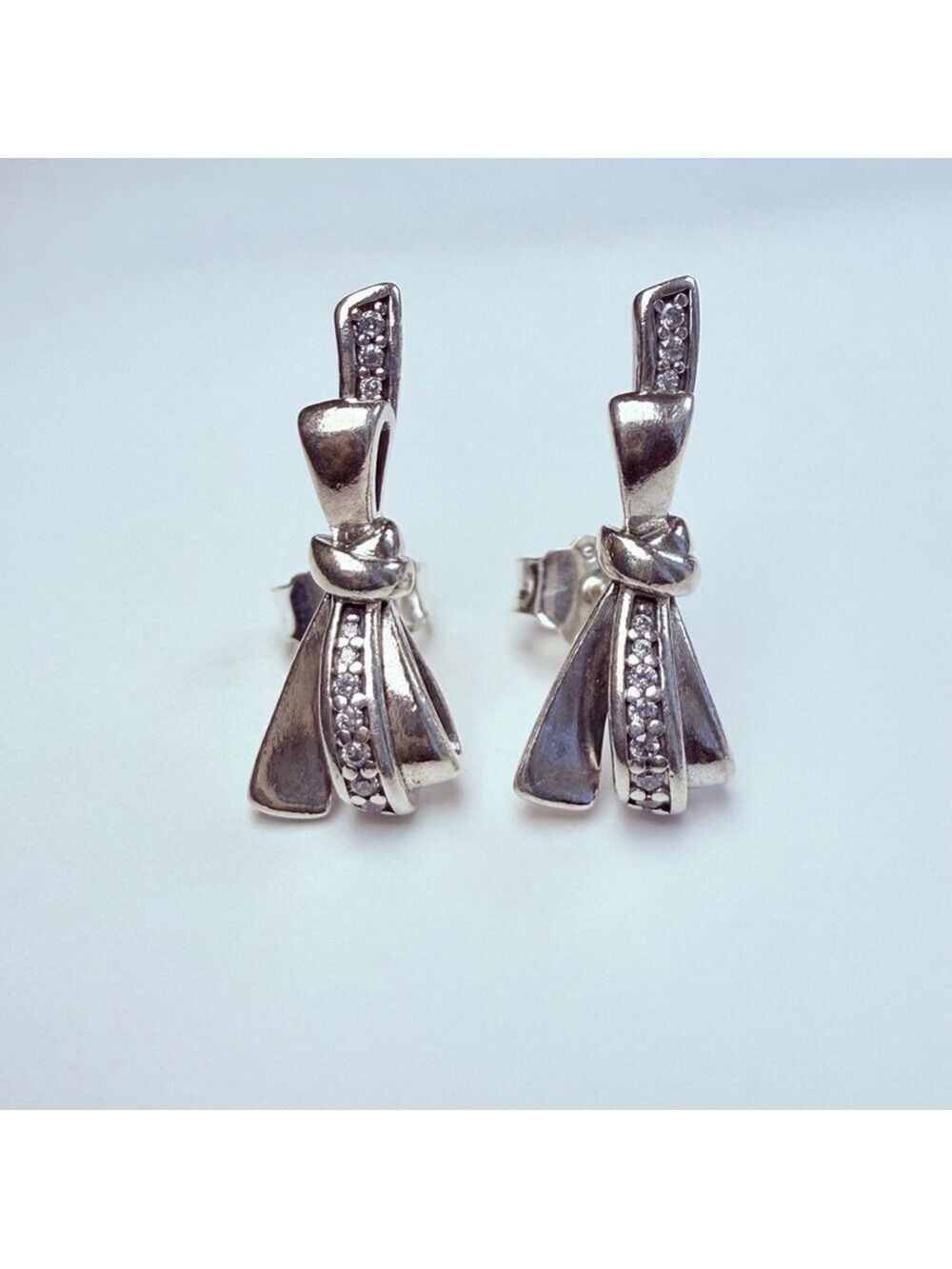 Authentic PANDORA Cubic Zirconia CZ Sparkling Brilliant Bow Stud Earrings